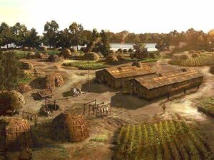 The Appalachian huts of the Native American Tribes that lived in the area.