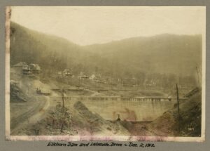 Elkhorn Dam in Jenkins, Kentucky on December 2, 1912.  The photographer is unknown