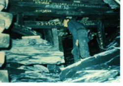 Investigations and recovery operations following the re-opening of the mine shaft.  Date and photographer unknown