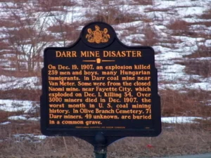 Darr Mine Memorial Marker.  The date and photographer are unknown