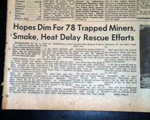 Investigations and recovery operations following the re-opening of the mine shaft.  Date and photographer unknown