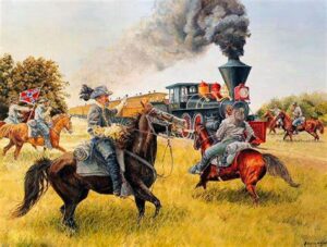 Morgan's Raiders the artist and the date of the painting is unknown.