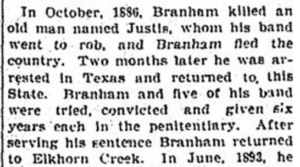 Taken from an excerpt of the Courier Journal, September 25, 1903.  The title is "Clifton Branham Pays the Penalty of His Crime".
