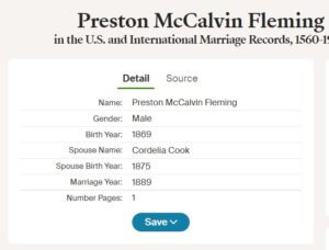 While this is not a definitive marriage certificate, it does show that there is supposedly a record of the union.  Special thanks to Kate Cree for the find.