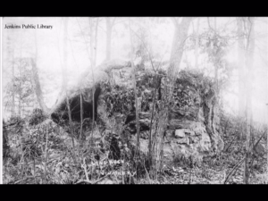 A photograph of what is supposed to be the back side of Killing Rock.  Date and Photographer is unknown.
