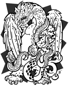 The Snallygaster is drawn by the descriptions given.  Artist unknown